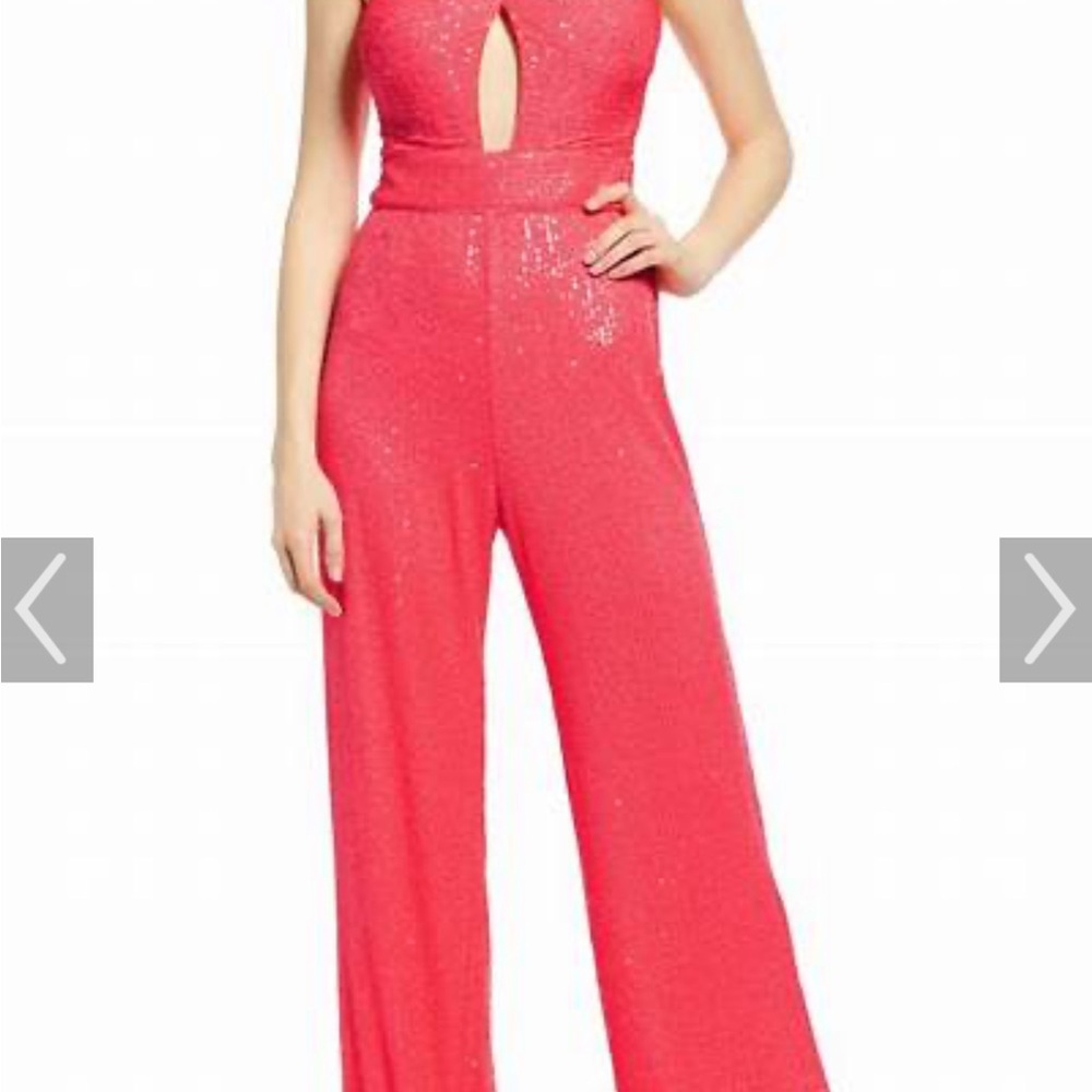 NWT Tadashi Shoji SHO Cerise Cutout Sequin halter wide leg sequins jumpsuit 2